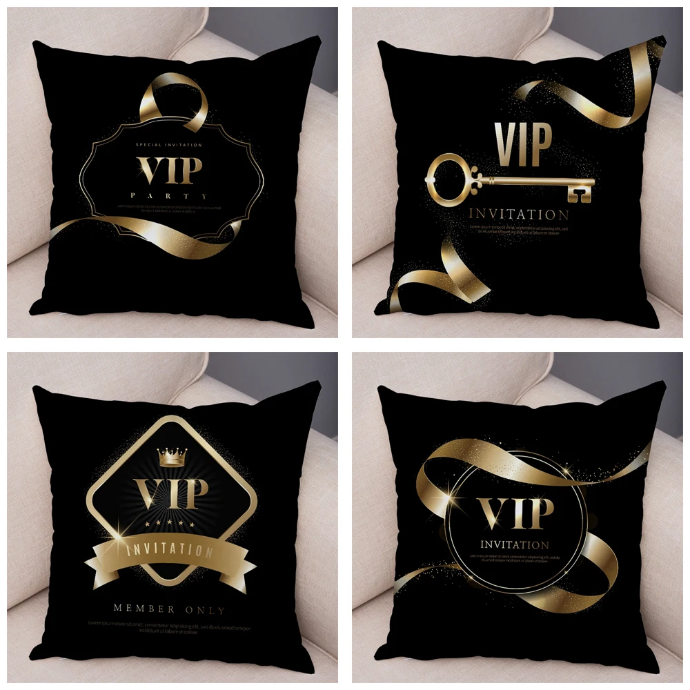 Geometric Black VIP Invitation Letter Cushion Cover Cartoon Pillow Case for Sofa Home Decor Super Soft Plush Pillowcase 45x45cm