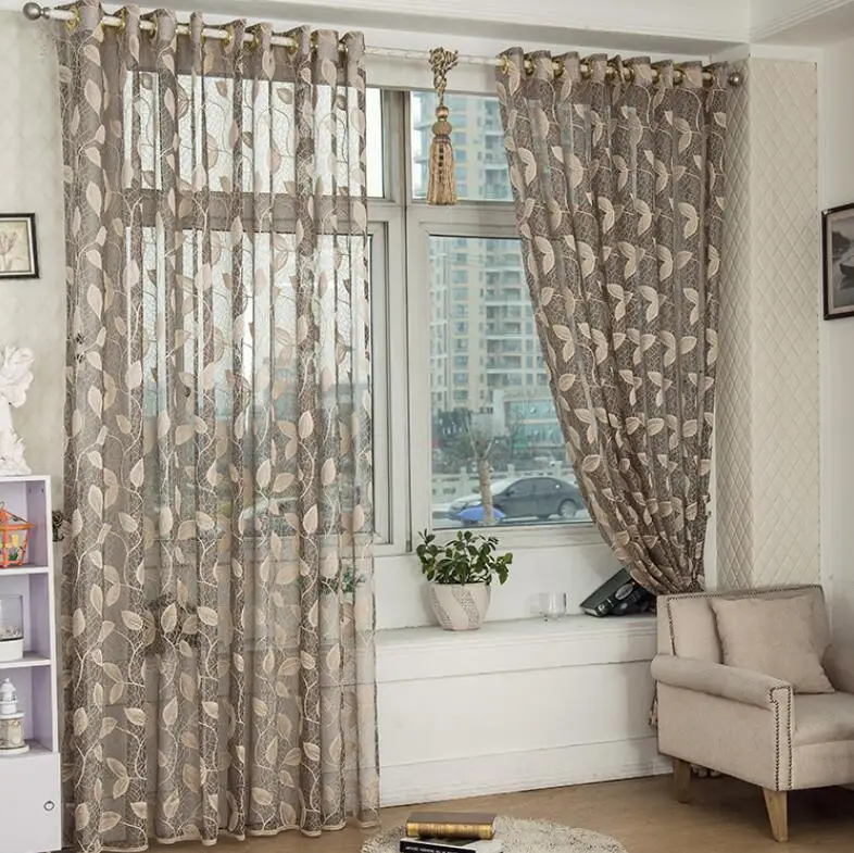 American Style Jacquard Floral Design Window Curtain Sheer for Bedroom Tulle Fabric Living Room Voile Drape Valance Ready Made