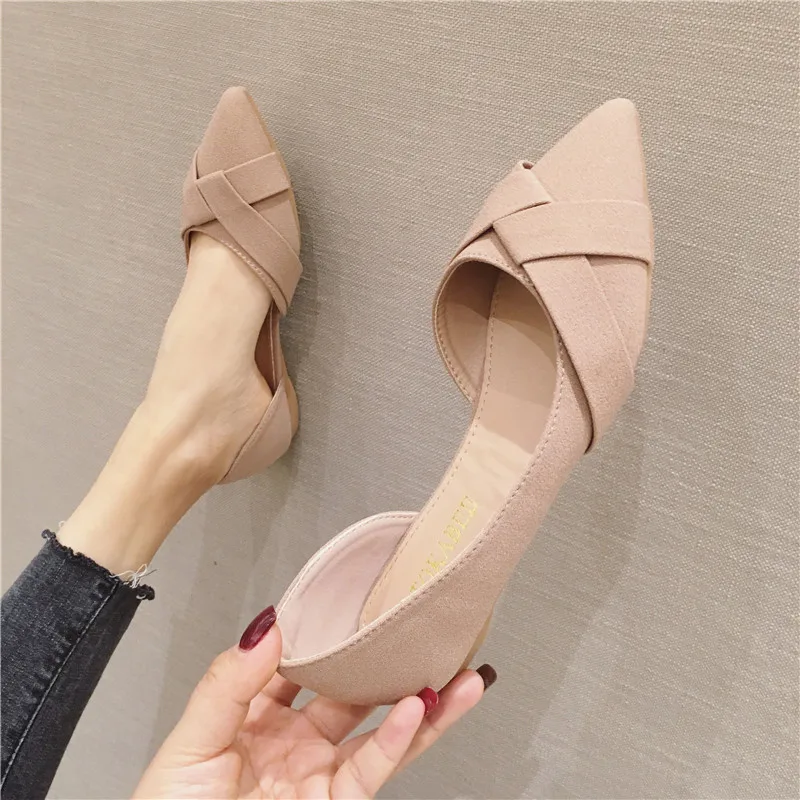 Women Flats Side Empty Pointed Toe Size 33 34 44 45 46 Solid Color Flat Heel Shoes for Ladies Nude Flats Zapatos Planos De Mujer