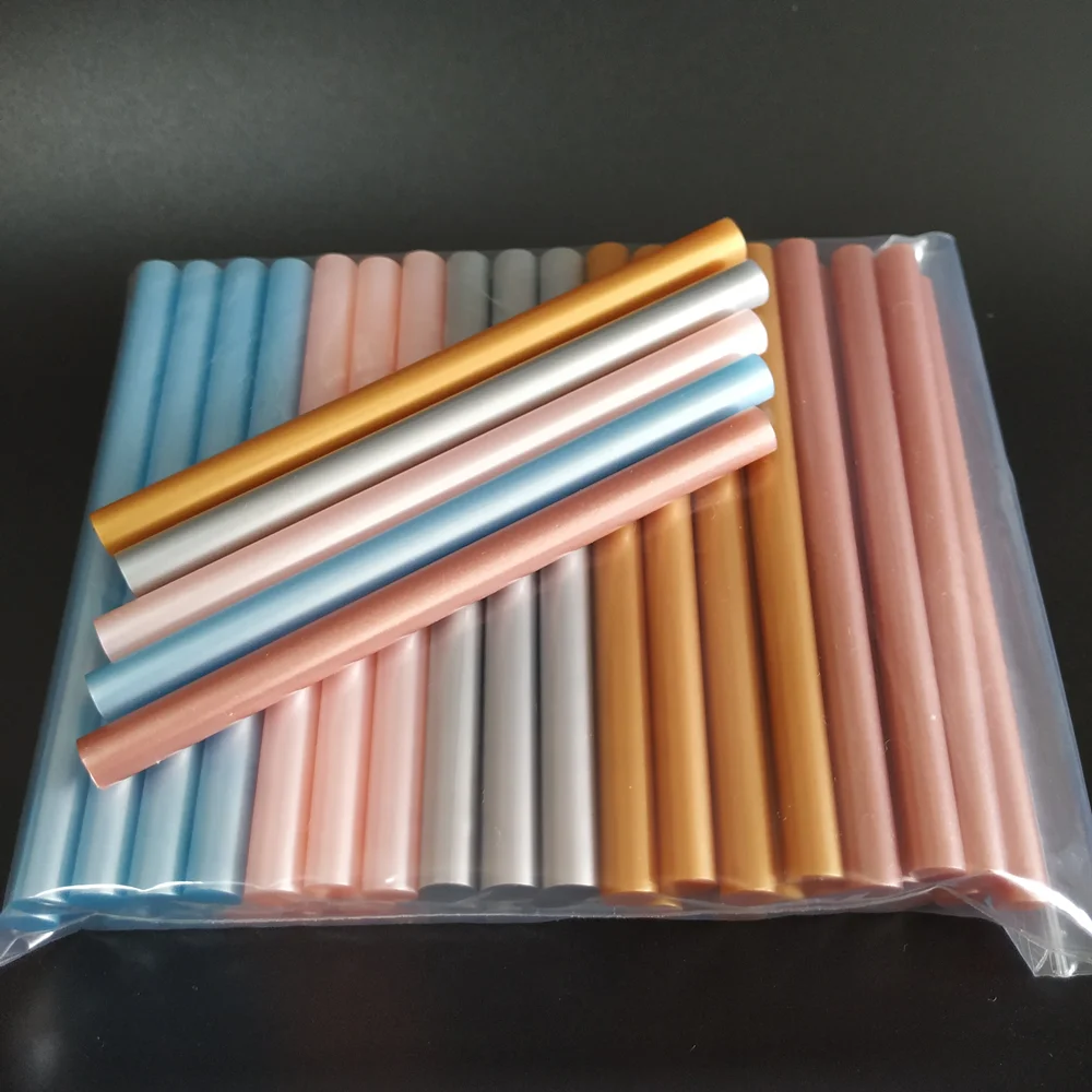 50pcs Hot Melt Glue Metal Metallic Golden Silvery Pink Blue 5-Color Mix Glue Stick High Viscosity Adhesive 7*100mm