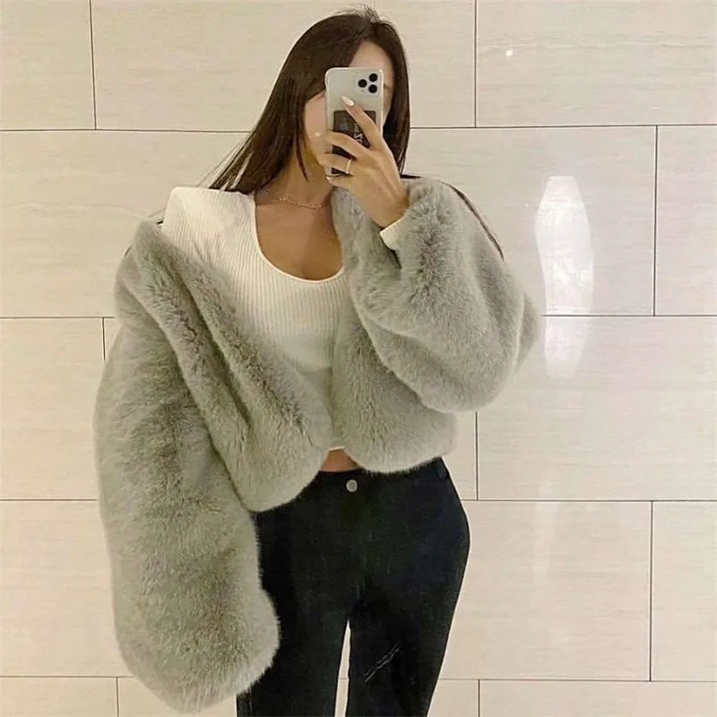 Winter New Artificial Fur Temperament Imitation Rex Rabbit Hair Short Style Young Fashion Fluffy Furry Female Stylish Loose Coat