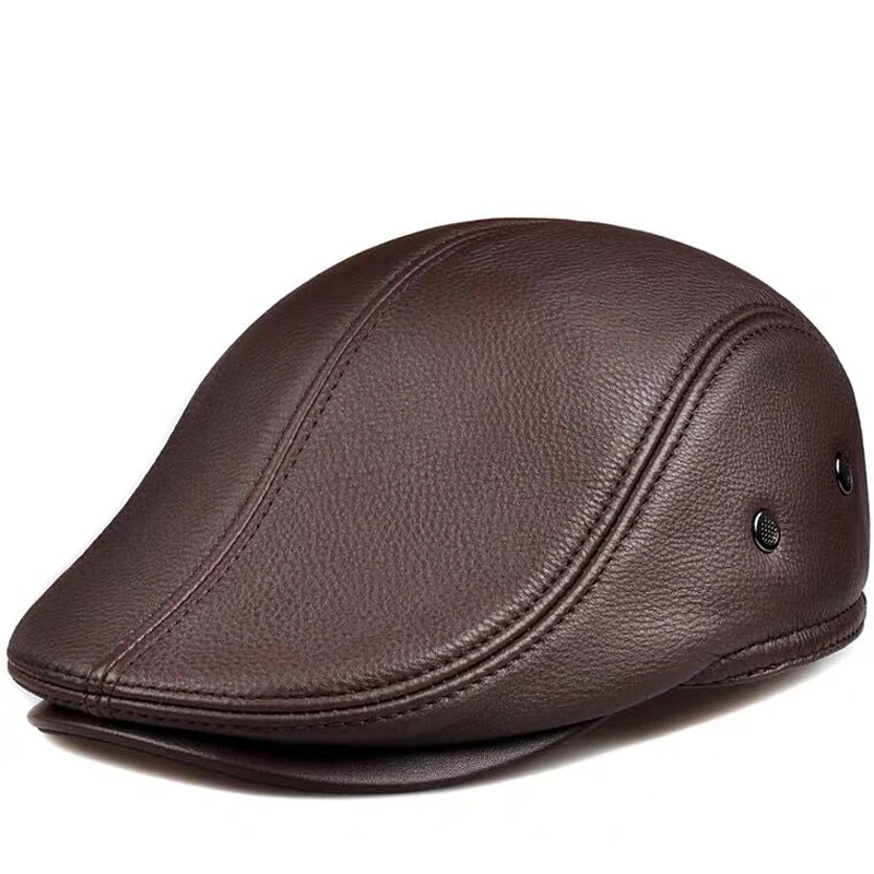 Sombrero de cuero genuino para hombre, boinas de protección para los oídos, cálidas, para exteriores, 100%, ocio, venta al por mayor