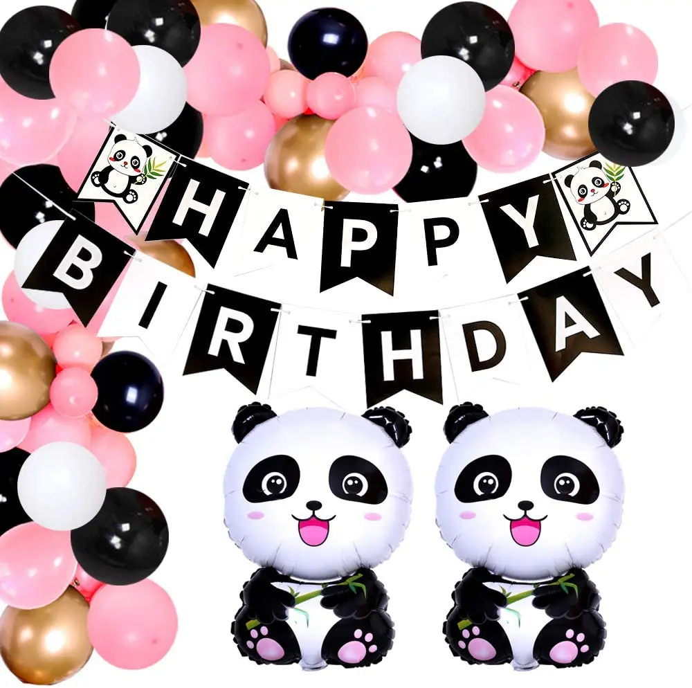 115 Pcs Black White Pink Balloon Garland Set Panda Pull Flag Theme Party Baby Shower Girl Birthday Romantic Proposal Decoration