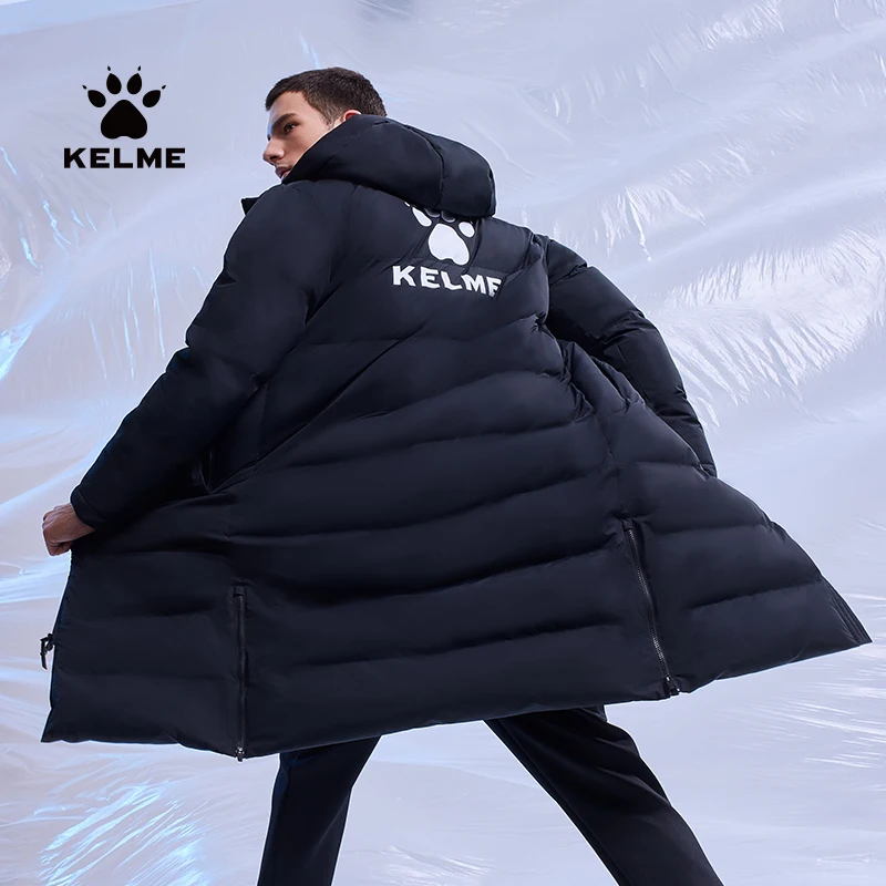 KELME Men Winter Jacket Long Solid Sports Training Coat Male Overcoat Outrwear Warm Cotton Padded Winter Coat Women 8261MF1014