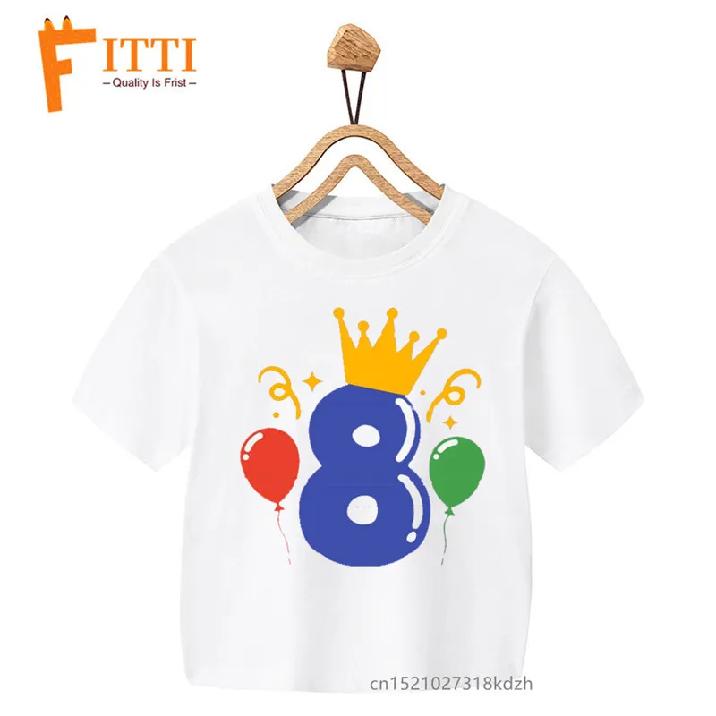 Balloons Birthday Number Flower Print Girl White T-shirt Kid Summer Kawaii Funny Clothes Little Baby Y2K Clothes,Drop Ship