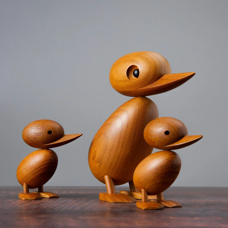 HHT-patos de teca de alta gama, adornos de animales bonitos, decoración de patos, artesanías de madera maciza, decoración creativa para el hogar, regalos de vacaciones
