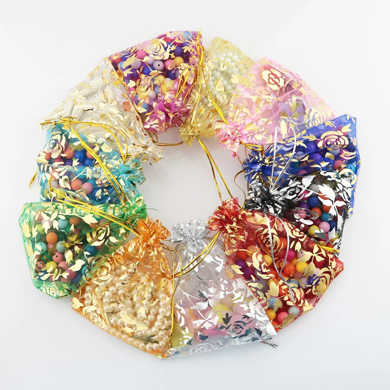 Sacos de organização 20x20cm 17x23cm 20x30cm, 20x30cm, cor dourada, coração, rosa, organza, presente de casamento, sacos de jóias, embalagem de