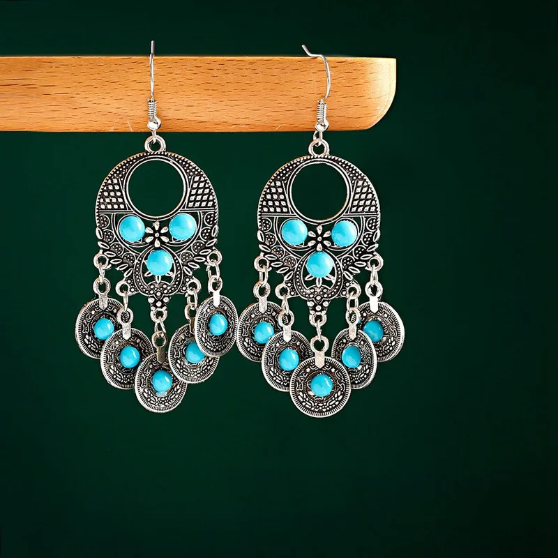 5 Color Ethnic Classic Geometry Alloy Gypsy Drop Earrings Vintage Turquoises Boho Earrings Oorbellen Jhumka Earrings