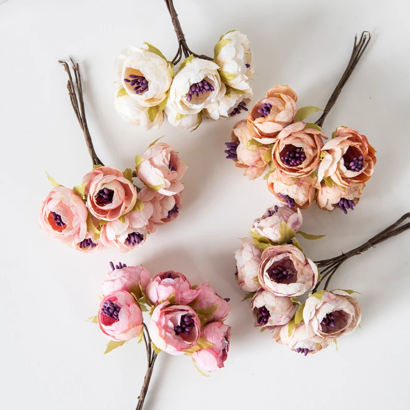 12 Stück künstliche Blumen Weihnachts dekoration für Wohn accessoires Staubblatt Hochzeits strauß Girlande DIY Geschenke Seide Tee Rosen Knospen – Detail 5
