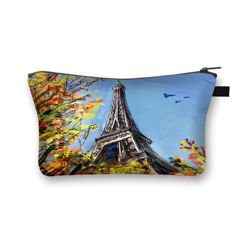 London Landscape Eiffel Tower Cosmetic Case Women Make Up Organizer Zipper Pouch Leisure Cosmetic Bag for Travel Toiletries Bag