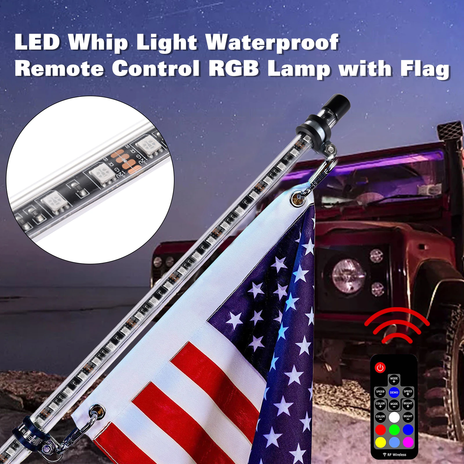 LED Whip Light Waterproof Remote Control RGB Color Changing Off-road ATV Lamp With Flag Car Accessories