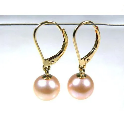 

Unique Pearl Earrings Top Quality AAA+++ Round Pink Akoy Real Pearls Dangle Earrings 9mm Fine Jewelry Charming Women Gift