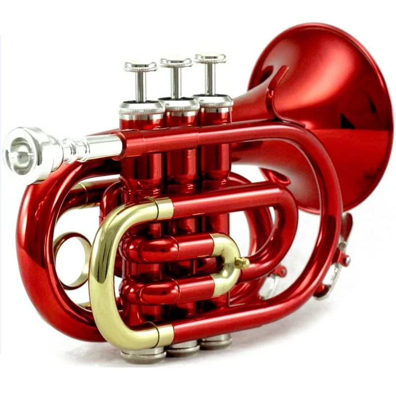 Professional Pocket Trumpet Tone Flat B Bb Brass Wind Instrument with Mouthpiece Gloves Cloth Brush Grease Hard Case