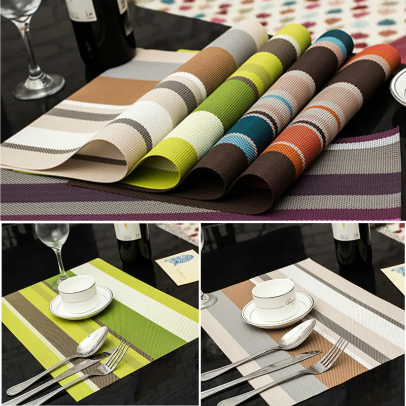 

PVC Non-slip Pad Kitchen Accessories Stripe Pat Dining Table Mats Oil-proof Table Placemat Heat Insulation Waterproof 30*45cm