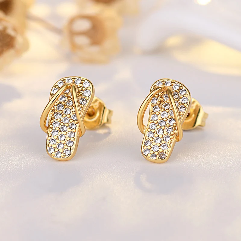 Unusual Design Flip Flops Stud Earrings for Women Silver Gold Color Hypoallergenic Simple Earrings Luxury Brand Zirconia Jewelry