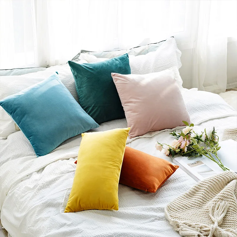 CANIRICA Cushion Cover Velvet Decorative Pillows 45x45cm Pillow Cover Home Decoration Funda Cojin For Living Room Nordic Decor