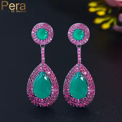 Pera Brazilian Emerald Green Cubic Zirconia Rose Red CZ Long Big Waterdrop Dangle Drop Earrings for Women Fashion Jewelry E722