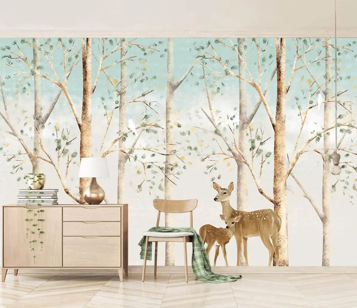 Custom wallpaper mural forest elk bear children\'s room kindergarten background wall home decoration living room 3d wallpaper
