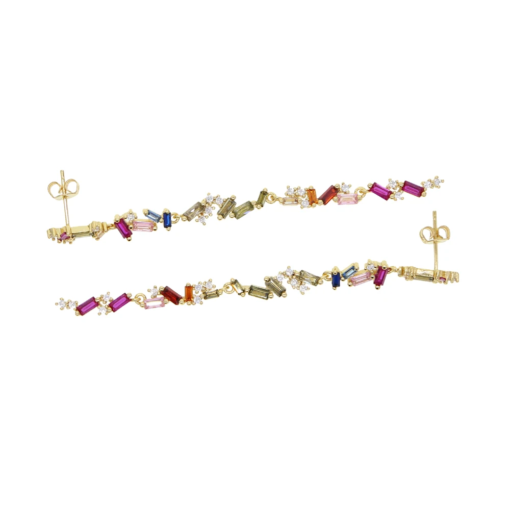 Christmas jewelry Fashion 75mm Long Tassel cz Earrings for women girl rainbow CZ Chain Earring Brincos Bijoux