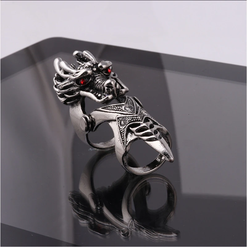 Punk Retro Dragon Ring Men New Male Knight Skull Ghost Knuckle Armour Metal Finger Rings Unisex Cool Party Jewelry Gifts 2023