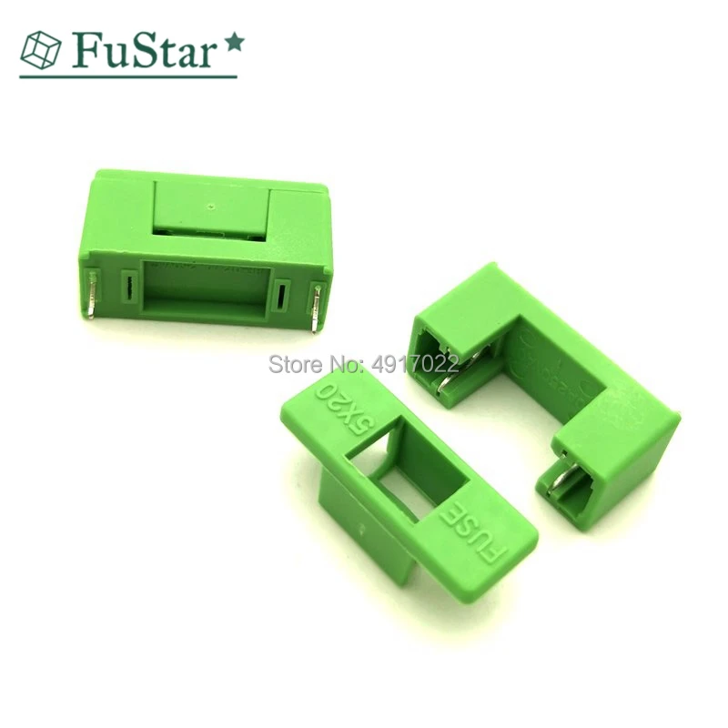 10pcs BF-012 Mini Plastic Mounted 5*20mm Bayonet Type Fuse Holder With Cover Green Color PCB Terminal Foot distance 15mm 22mm