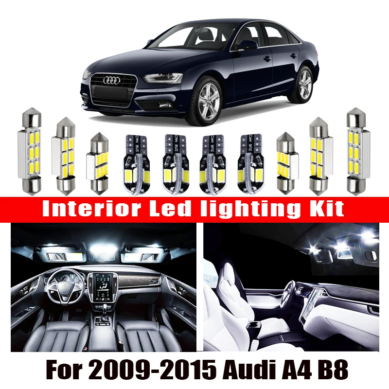 

18pcs 6000K White Auto LED Interior Light Bulbs Canbus Kit For 2009-2015 Audi A4 B8 Avant Led Map Dome Trunk License Plate Light