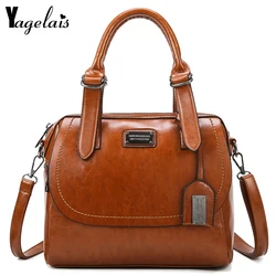 Famous Brand Oil Wax Leather Boston Bag Crossbody Bags For Women 2024 Tote Shouler Bag Luxury Handbags Women Bags Designer