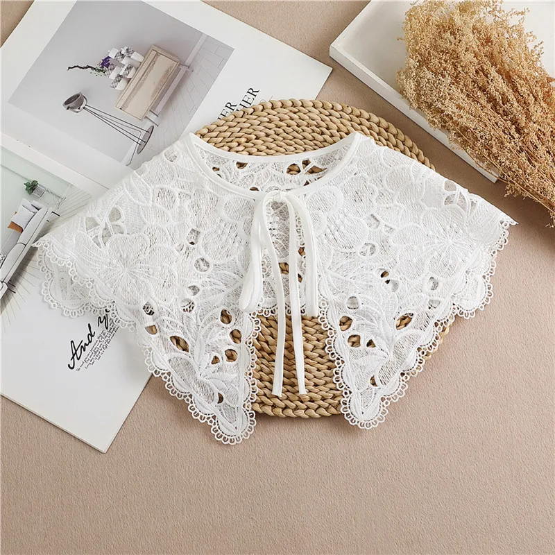 Multifunctional Sunscreen Detachable Doll Fake Collar Shawl Lapel Mesh Embroidery Floral Lace False Collar Clothes Accessory