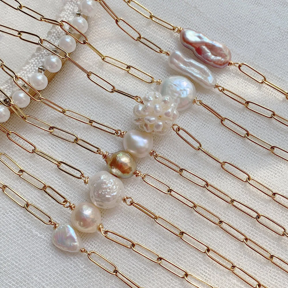 Natural Freshwate Pearl Bracelet Gold Color Stainless Steel Chain Irregular Baroque Pearl Charm Bracelet for Women Wedding Party