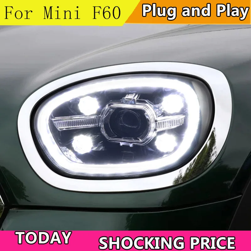 Car Styling For BMW MINI Countryman Headlight 2017-2019 Mini F60 Headlights Double Lens DRL+High Low Beam+Turning