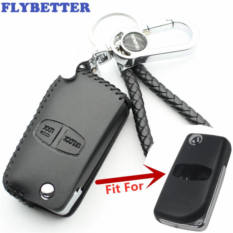 FLYBETTER Cover in vera pelle a 2 pulsanti con chiave a scatto per Mitsubishi Pajero/Grandis/Outlander/Lancer-EX L26