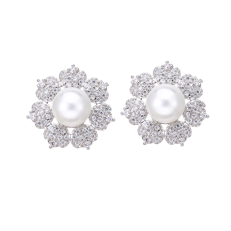 Emmaya New Flowers Surround Pearls Shape Two Colors Cubic Zircon Vivid Stud Earring For Female Banquet Cute First Choice