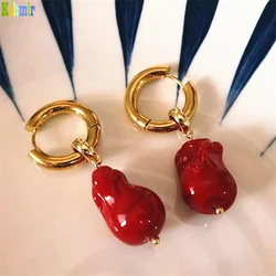 Kshmir Fashion earrings red irregular shape pendant earrings women's earring luxury exquisite glass earrings jewelry gift 2021