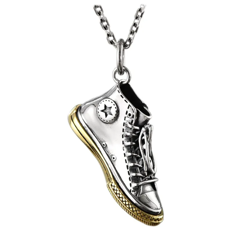 BOCAI s925 Silver 2021 Trendy Punk Rock Style Canvas Shoes Fashionable Hip-hop All-match Men's and Women's Pendants