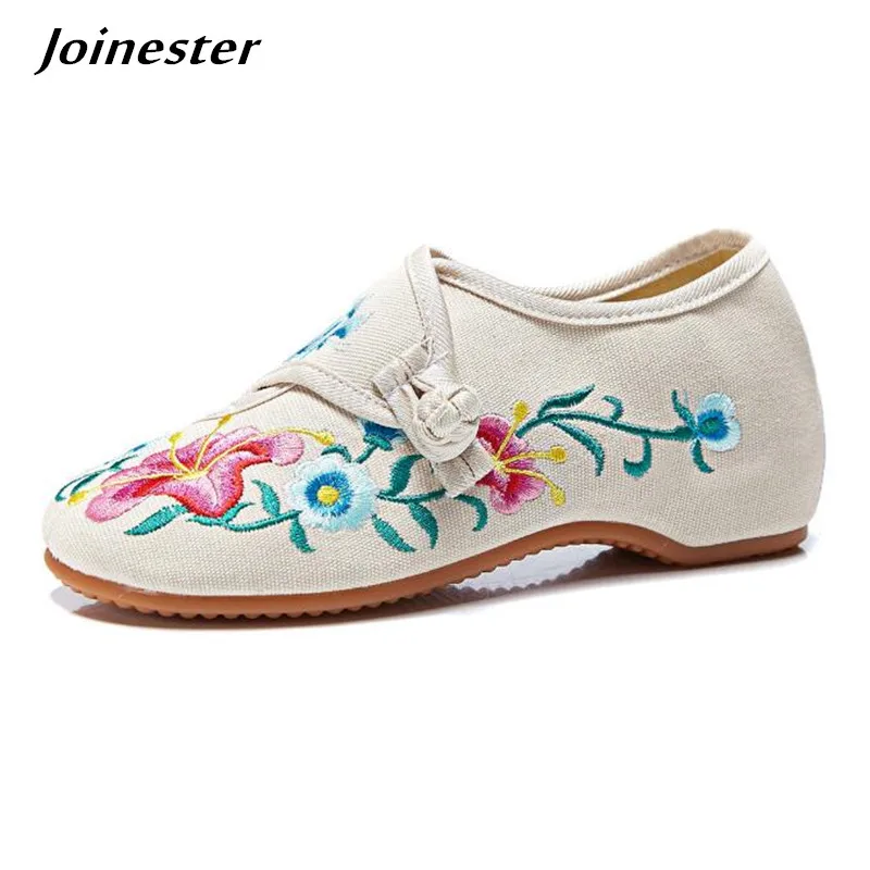 Floral Embroidered Shoes for Women Vintage Casual Loafers Canvas Dance Performance Shoe Ethnic Pumps Ladies Slingbacks Sandals