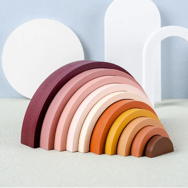 Kids Large Rainbow Arch Bridge Semicircle Building Blocks Wooden Toy Baby Color Creative Game Education Montessori Children Toys