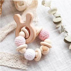 Wooden Rattle Teether Baby Toys Crochet Beads Baby Teether Baby Nursing Bracelet Rattle Chewable Teething Beads For Kids Gifts