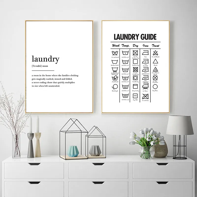 Laundry Today Room Wall Decor Laundry Symbols Guide Art Canvas Painting Print Poster Laundry Room Wall Picture Decoration