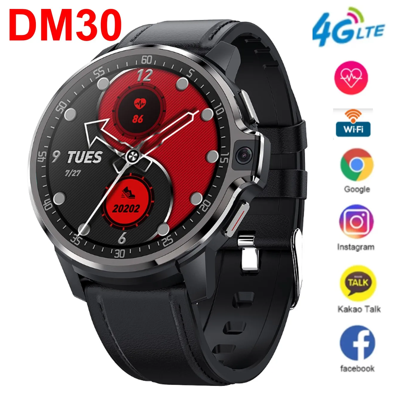 

DM30 4G Smart Watch RAM 4GB ROM 64GB Smartwatch Android 9.1 OS GPS Wifi Face ID 1050MAh Battery 1.6 Inch Round Full Touch Screen