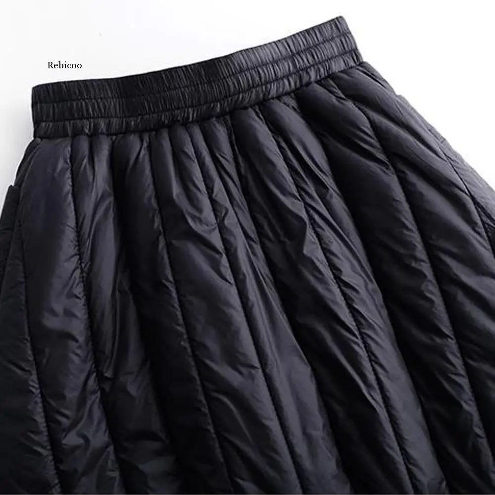 Women\'s Skirts Thick Warm Duck Down Long Winter Skirts Black High Street Single-Breasted Buttons One-Piece Wrap Skirt Female