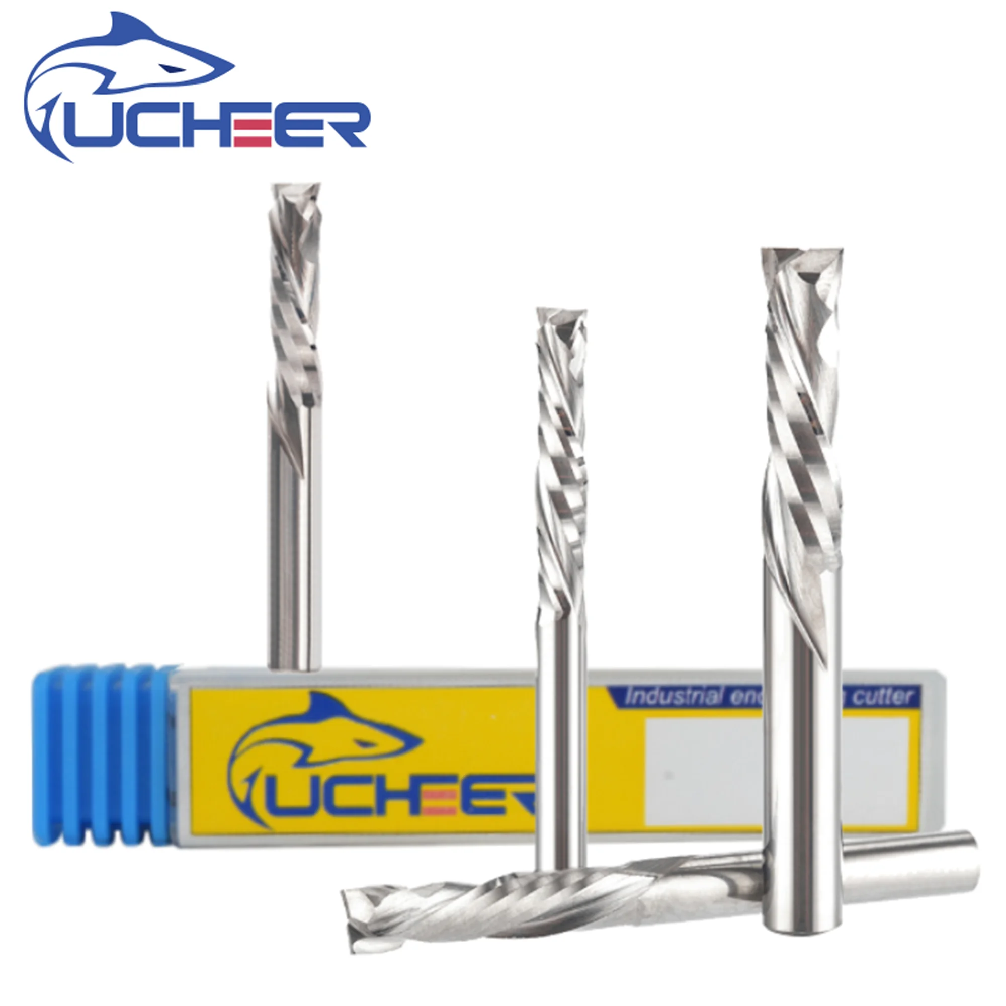 UCHEER 2 flutes 3.175/4/6/8mm Compression UP&DOWN Cut Milling Cutter Spiral Router Bits CNC Router for Woodworking End Milli