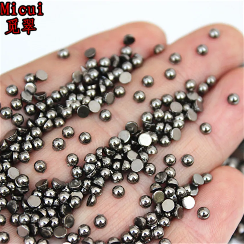 Micui 3 /4/ 6mm Ancient Silver Imitation Pearl Half Round Beads Rhinestone Applique Flatback Crystal DIY Scrapbook MC202