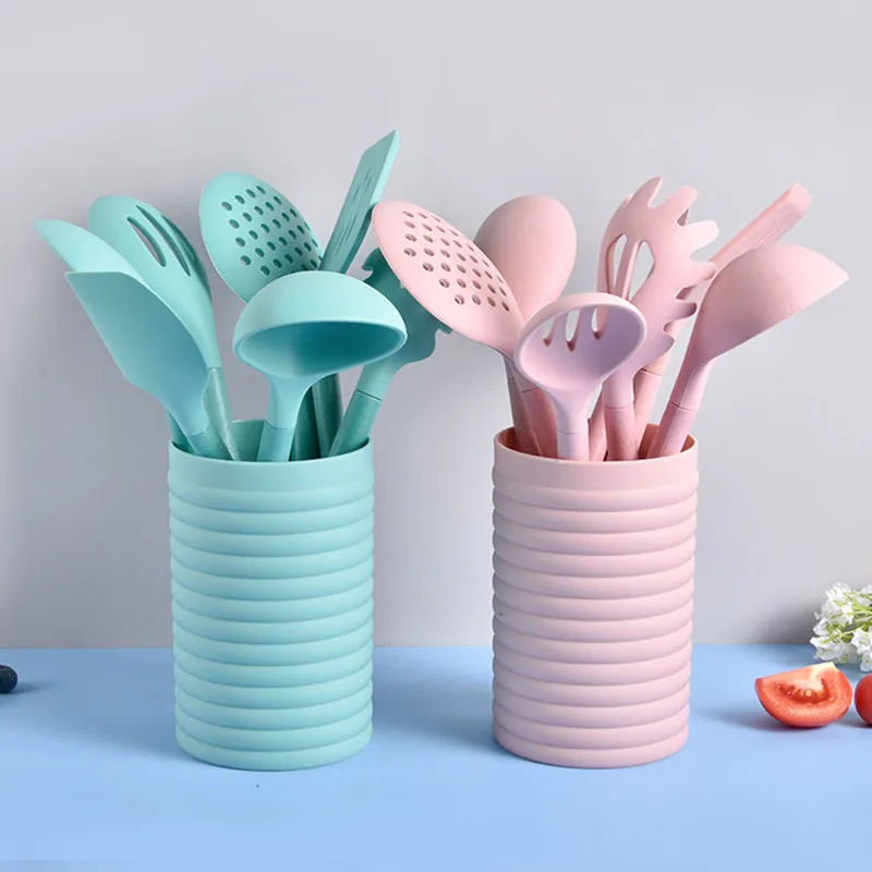 

8PCS Pink Silicone Cooking Utensils Non-stick Kitchenware with Spoon Holder Kitchen Accessories Cooking Tools Set for Kitchen