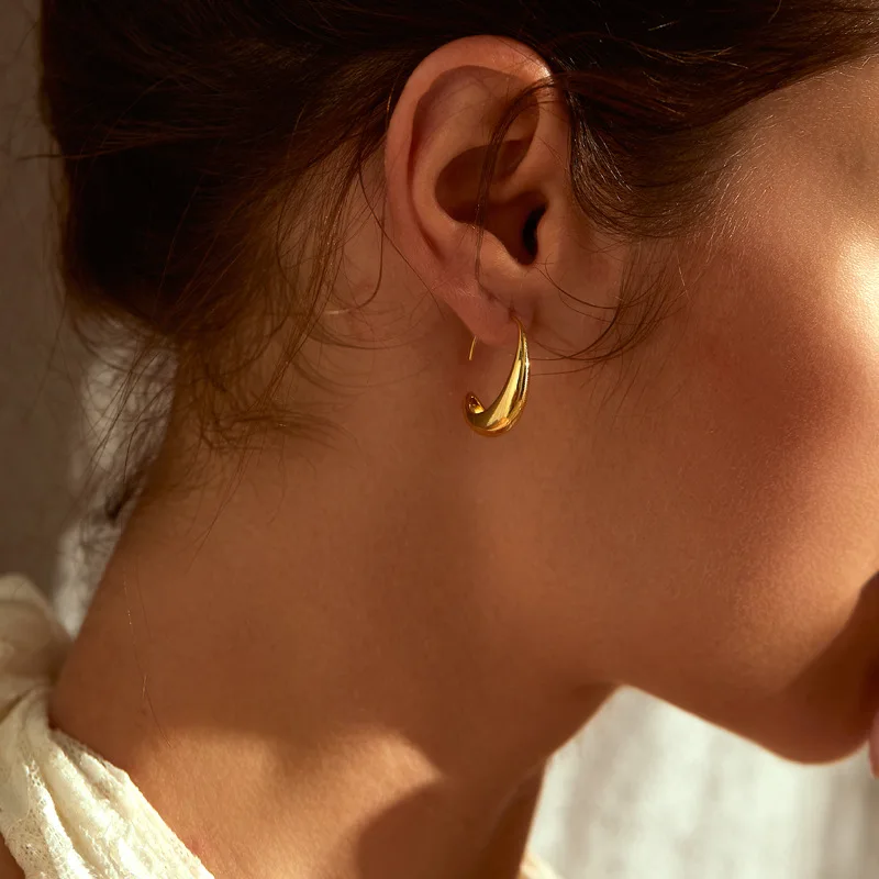 

LByzHan 925 Sterling Silver Stud Earrings for Women French Trendy Gold Plated C Shape Earring Bride Jewelry Prevent Allergy
