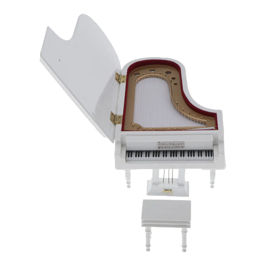 Odoria Maison De Poupée Piano Miniature Échelle 1/12 - Meuble Vintage Avec Banc Noir Bois
