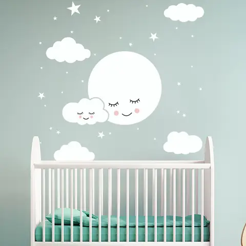 흰색 만화 웃는 구름 별 벽 스티커 어린이 베이비 룸 장식 벽화 침실 벽지 홈 데칼 보육 스티커