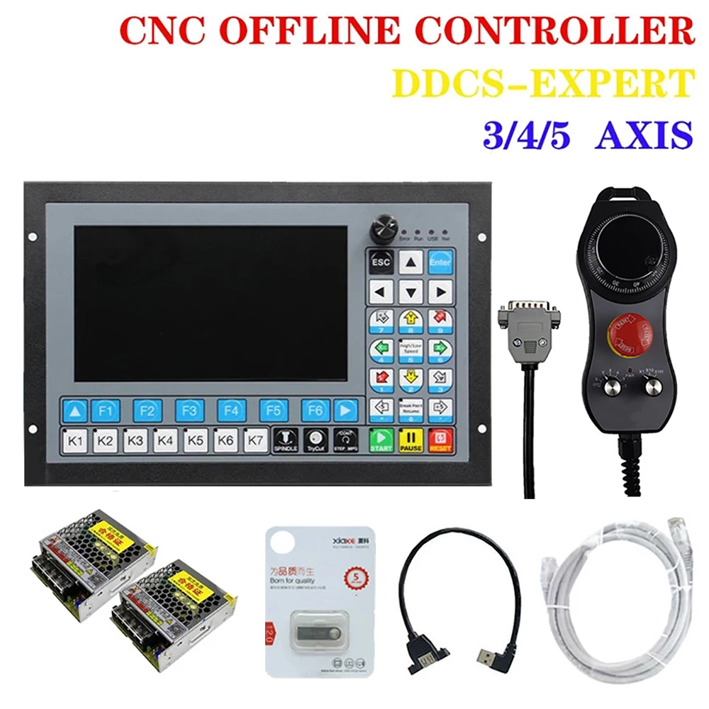 Special offline CNC controller DDCS-EXPERT 3/4/5 axis 1MHz G code for CNC drilling and milling + 6Axis handwheel + power supply