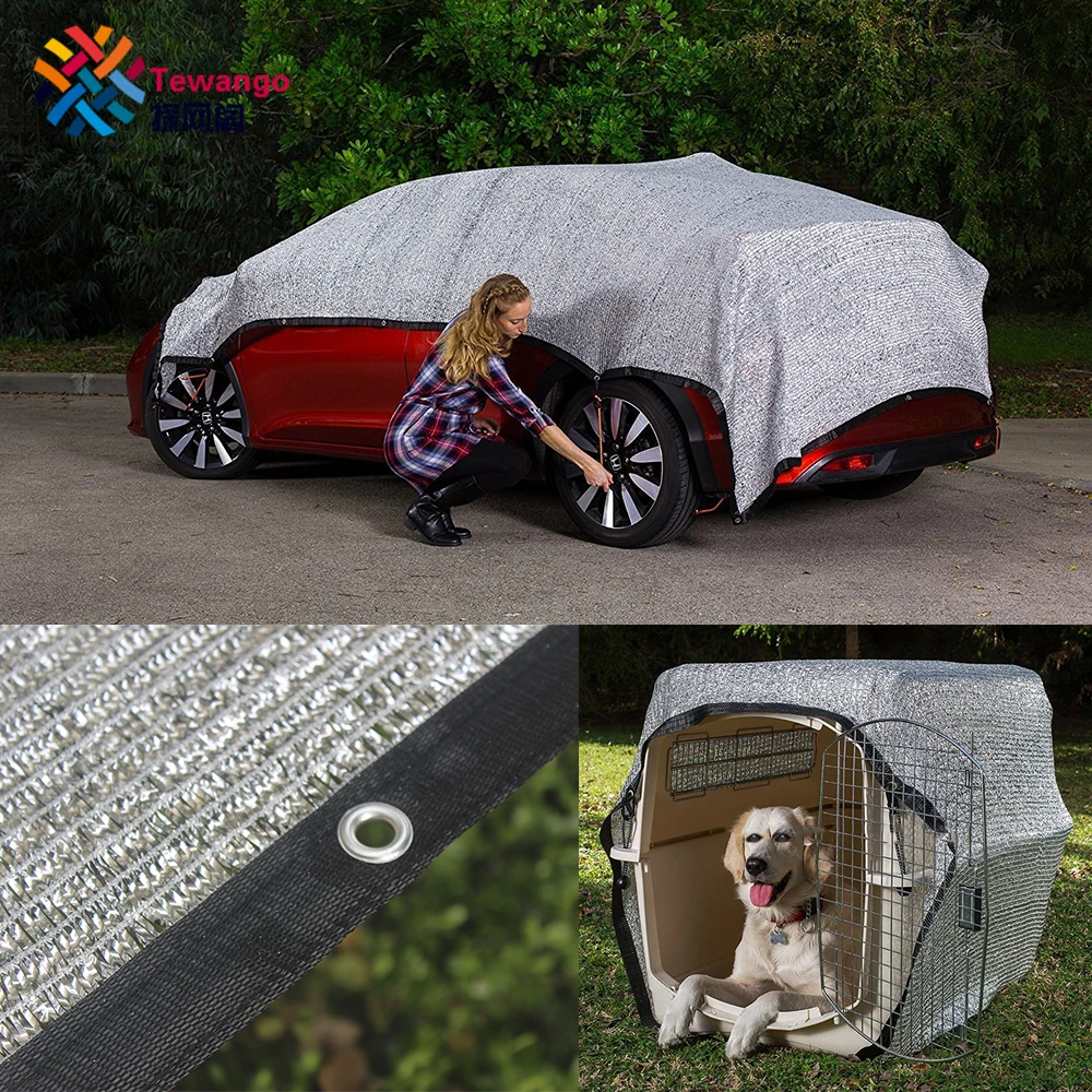 

Tewango Reflective Aluminum Shade Cloth With Reinforcing Binding Mounted Grommets Pets Cars Shade Net 2x4M 80%UV Block