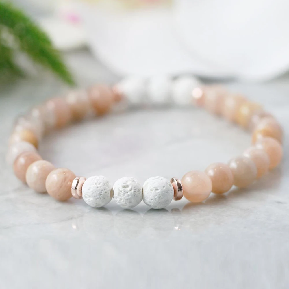 MG1056 Natural 6 mm Sunstone Diffuser Bracelet Aromatherapy Bracelet Essential Oil Jewelry Peach Gemstone Protection Bracelet