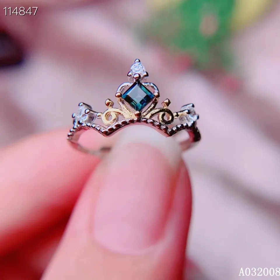 KJJEAXCMY boutique jewelry 925 sterling silver inlaid natural sapphire delicate ladies vintage Crown ring Girl Party Birthday